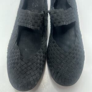 BERNIE MEV BLACK WOVEN STRETCHY SLIP-ON MARY JANE STYLE WEDGE 8.5 M COMFORT MAX
